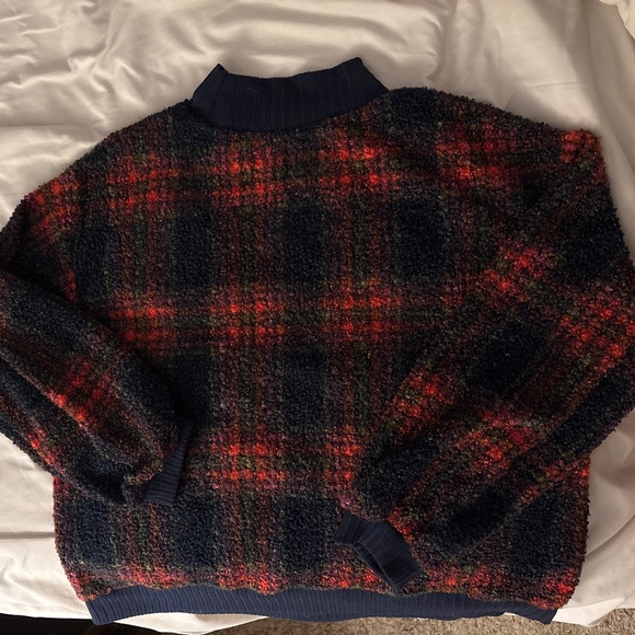 Anthropologie Porridge Plaid Sherpa Fleece Pullover Sweater large - Picture 1 of 2